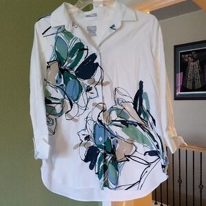 Chico's White and Blue Button Down Shirt